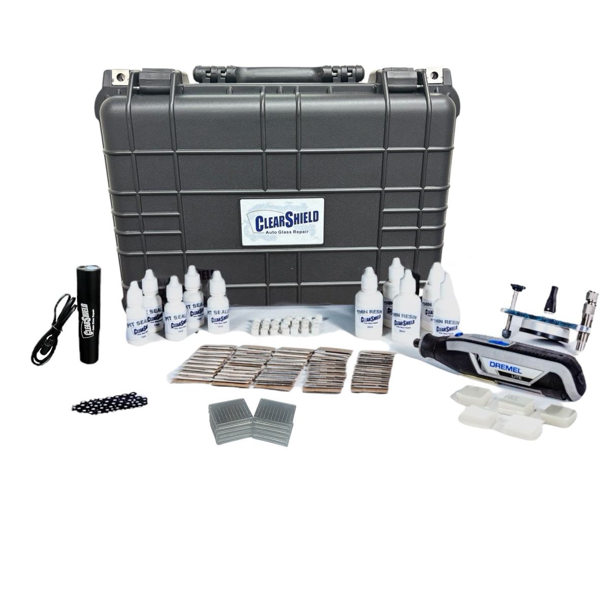 professional glass repair kit with grit progression 600 1200 2000 abrasive compounds foam pads